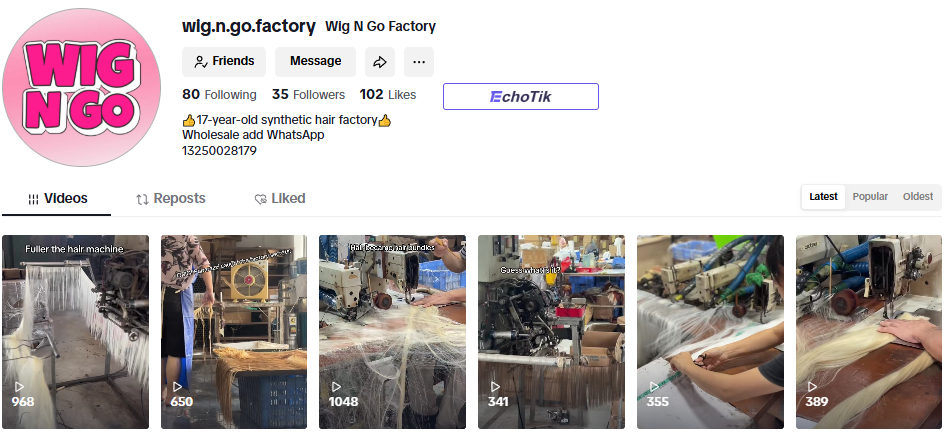 Wig.N.Go.Factory TikTok account